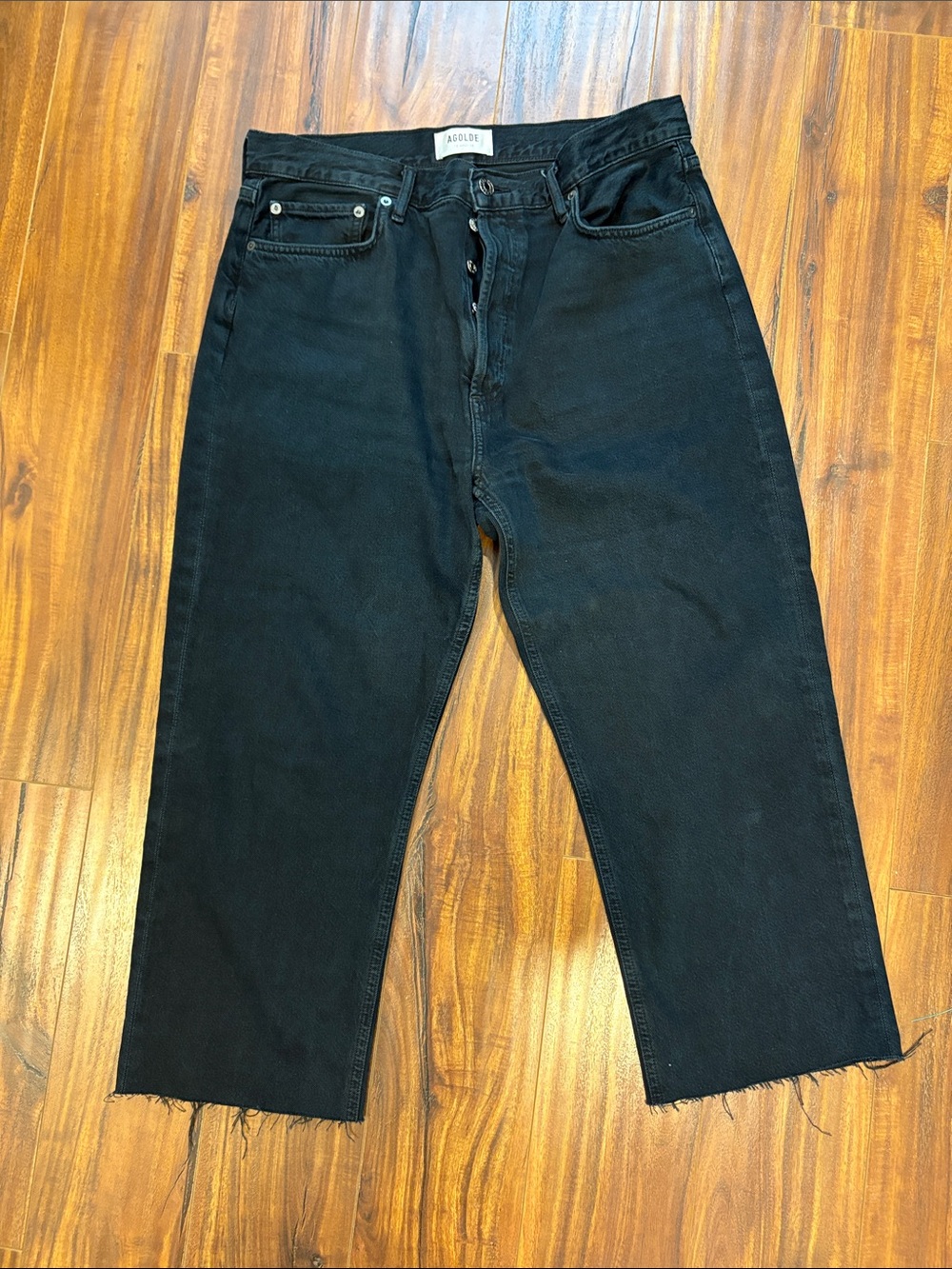Agolde Black Cropped High-Rise Button-Fly Jeans